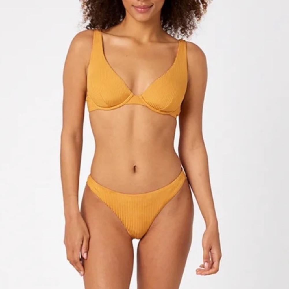Rip Curl Modern Rib Gold Bikini Set Top and Bottom Size Medium